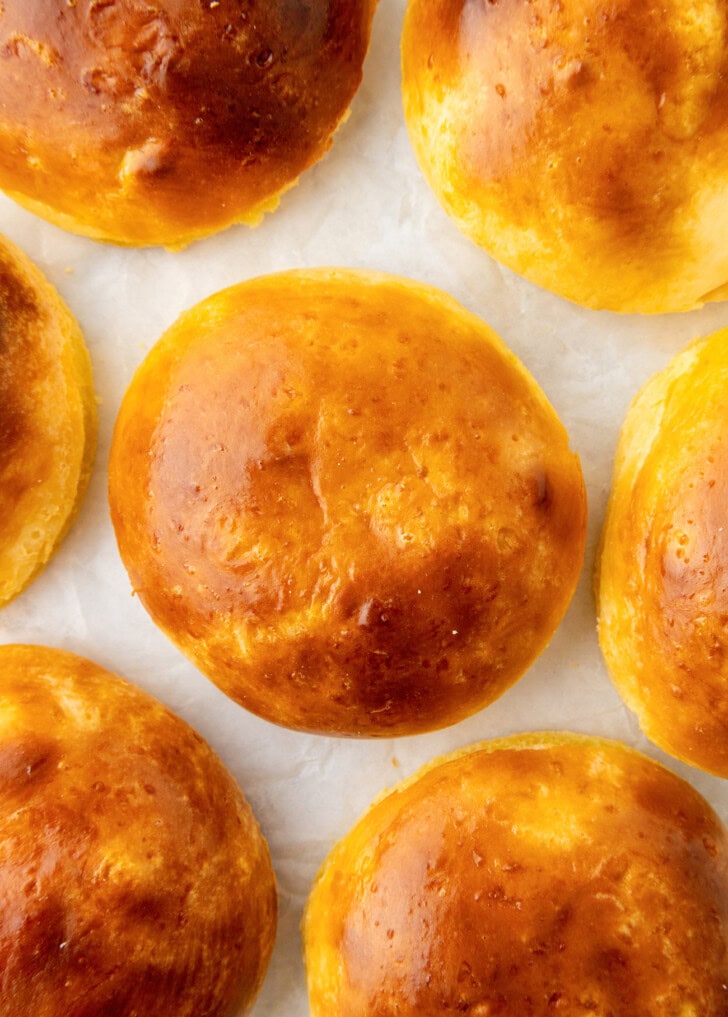 Close-up of soft, fluffy keto bread rolls