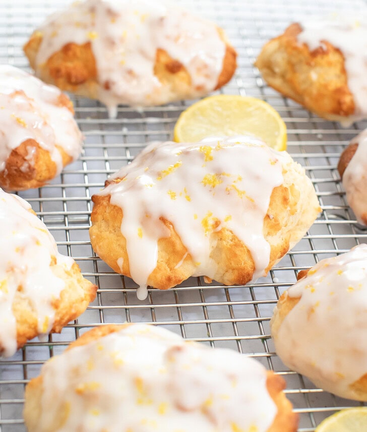 Lemon fritters on a cooling rack