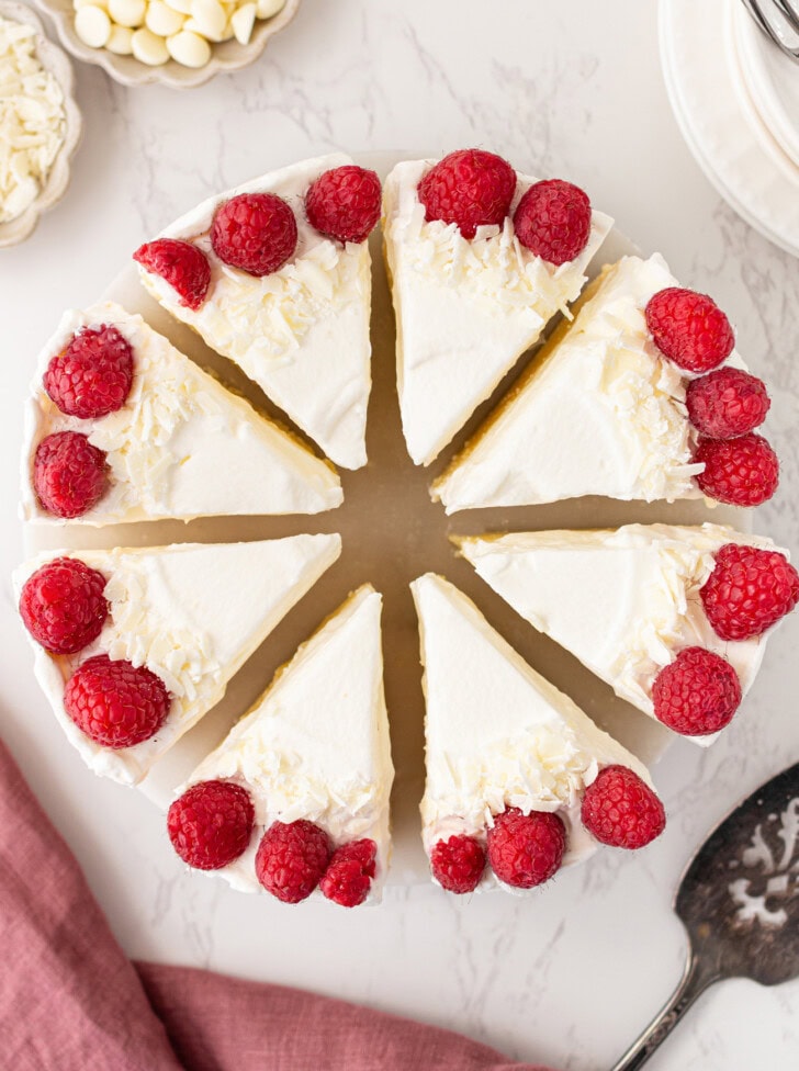 A Yogurt Cheesecake cut into 8 slices