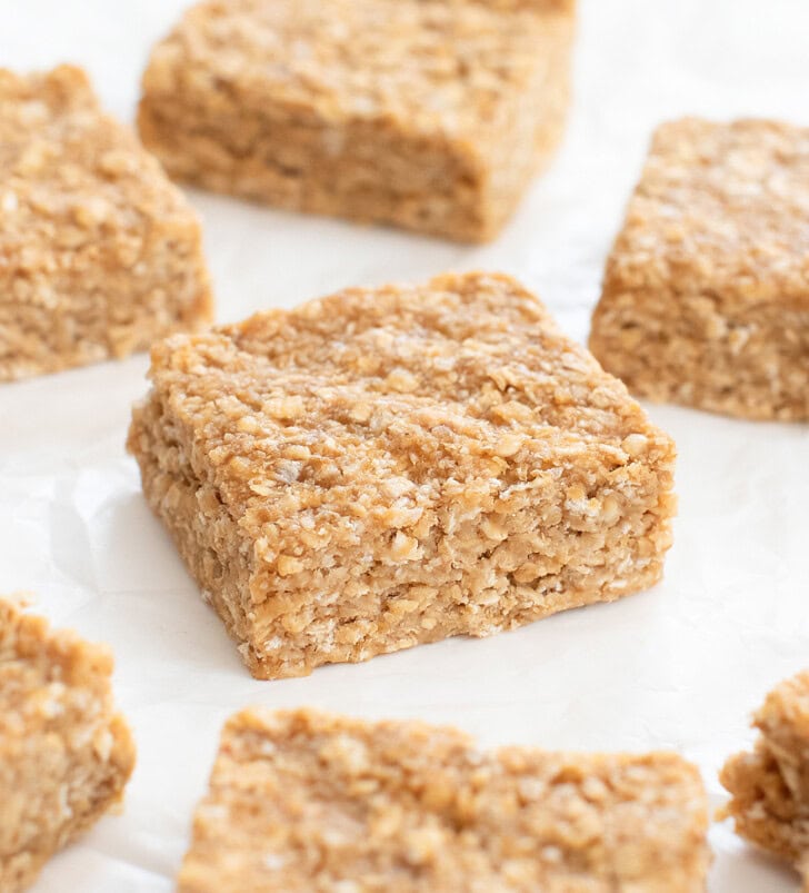 Oatmeal bars cut into squares