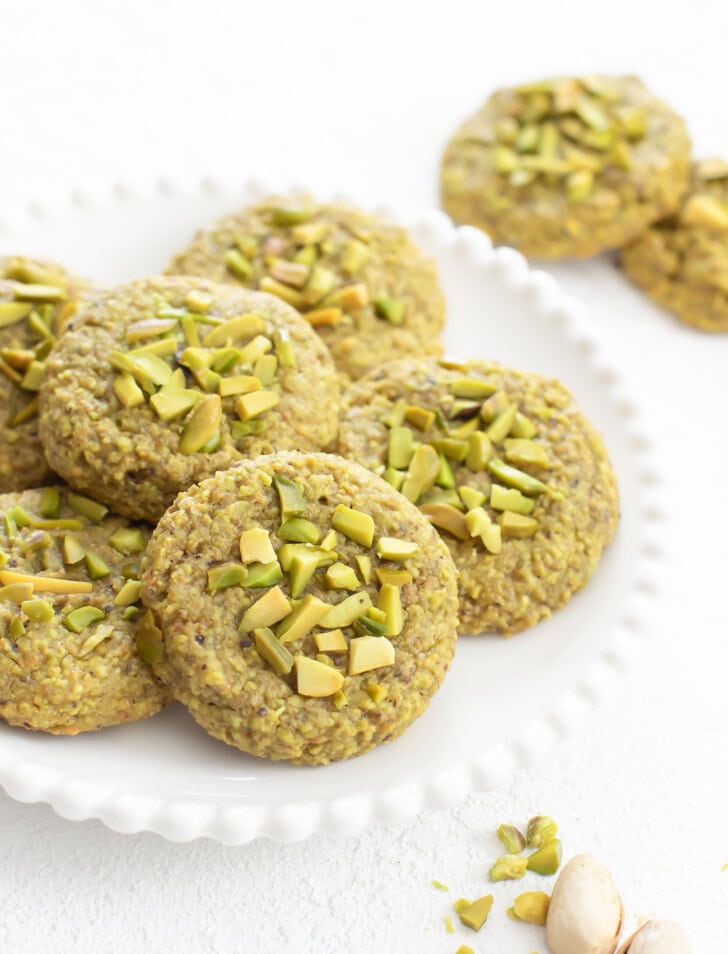 Pistachio Cookies on a white plate