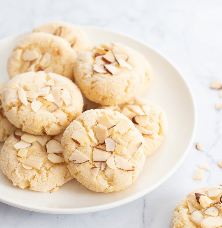 Almond cookies on a white plate