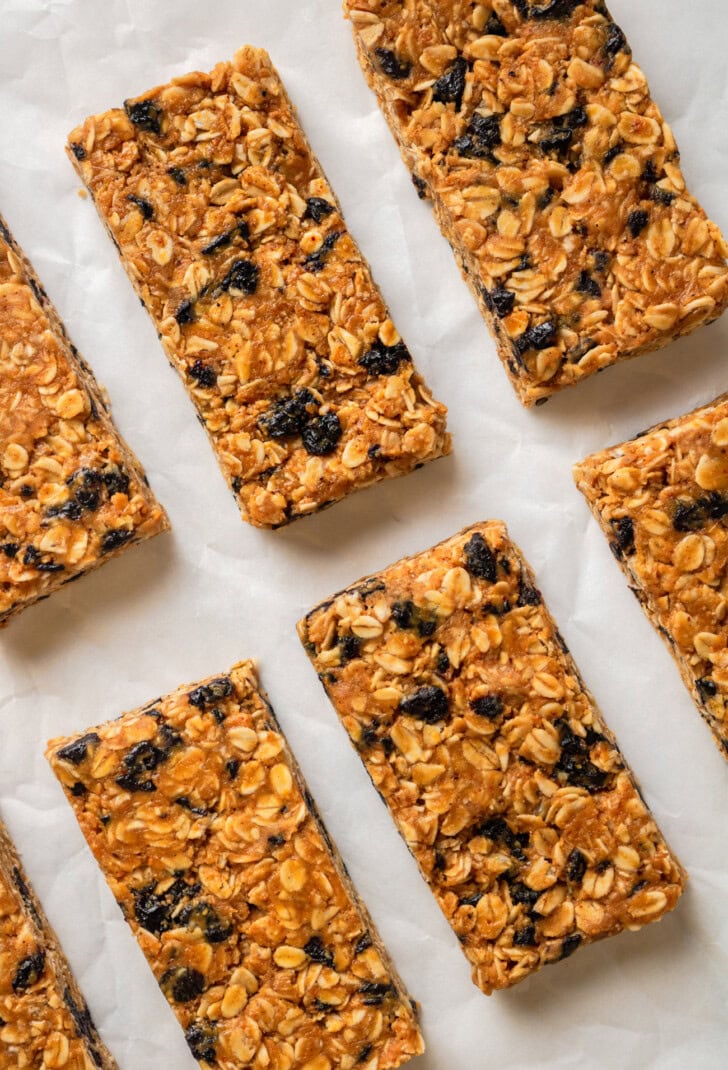Granola bars cut into rectangles