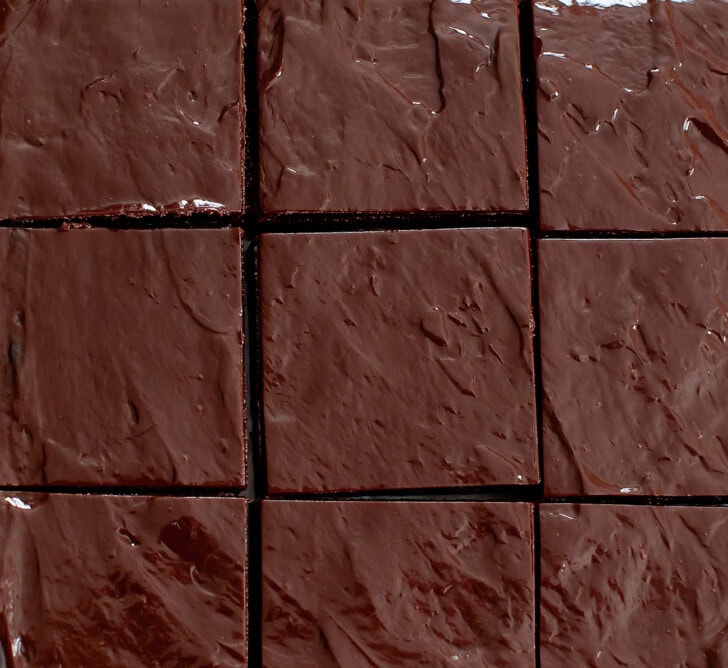 Frosted brownies cut into squares