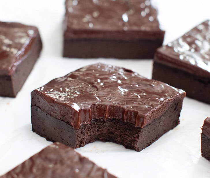 A brownie with a bite taken from it