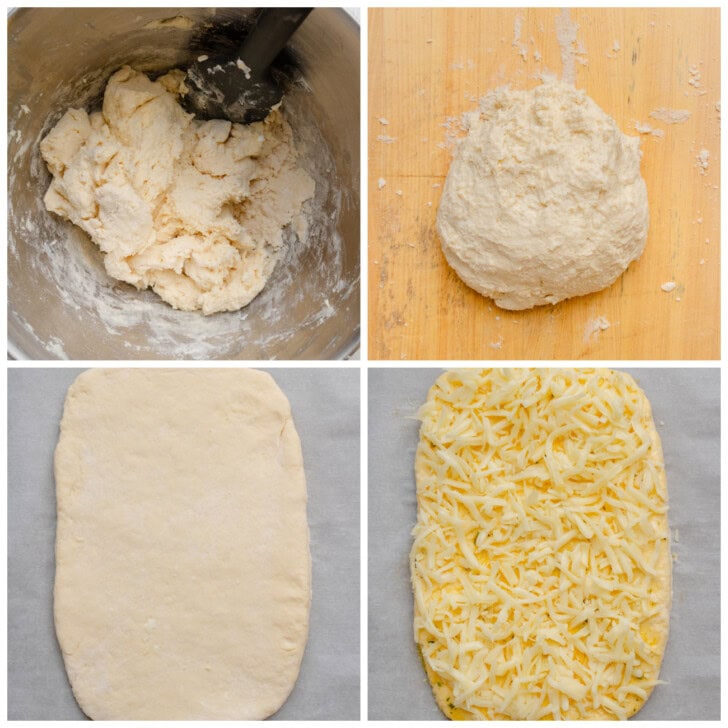 The steps to make and shape dough for breadsticks