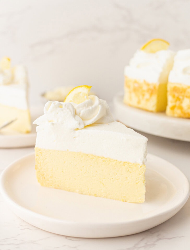 A slice of soft and creamy Lemon Yogurt Cheesecake