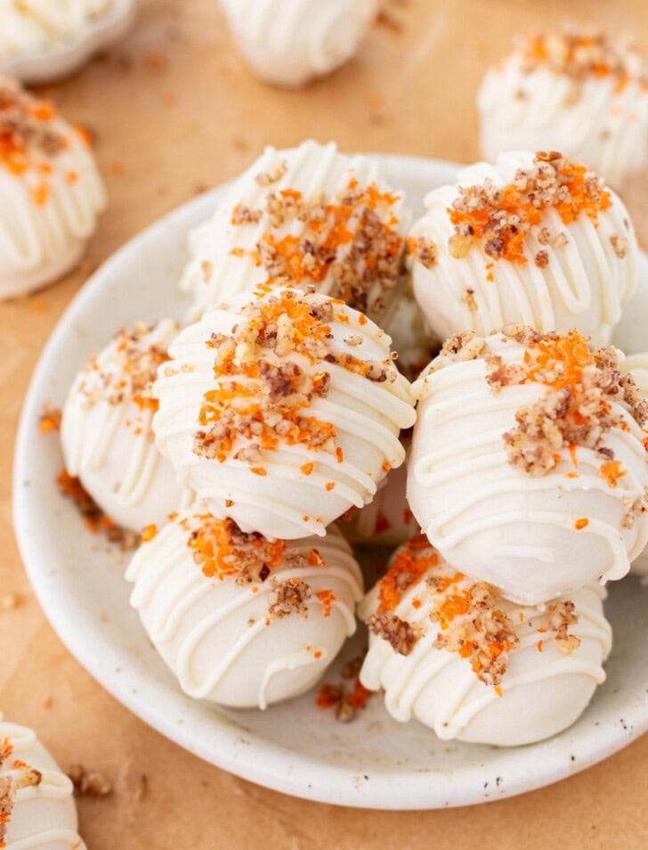 Carrot Cheesecake Balls on a plate