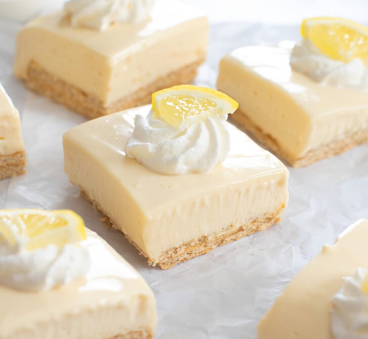 Lemon Cheesecake Bars cut into squares