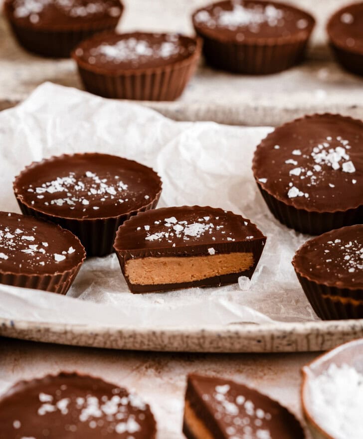 A peanut butter cup cut in half