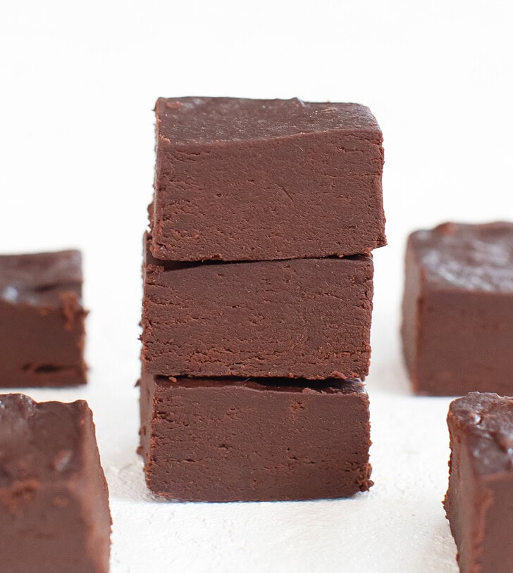 A stack of three pieces of fudge