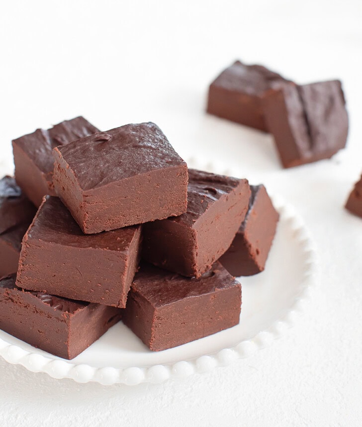 Pieces of fudge on a white plate