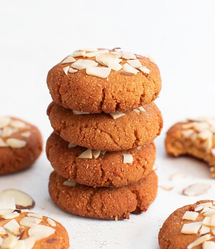 A stack of four almond cookies
