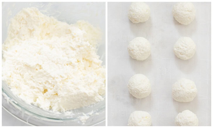 Yogurt and shredded coconut combined in a bowl and then rolled into balls