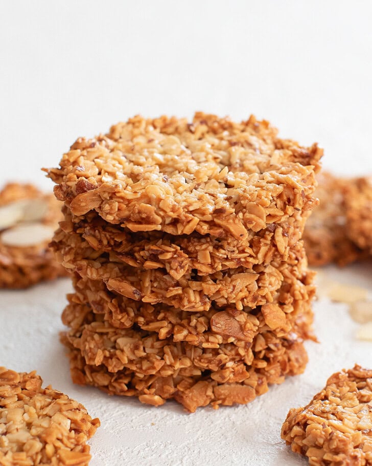 A stack of almond cookies