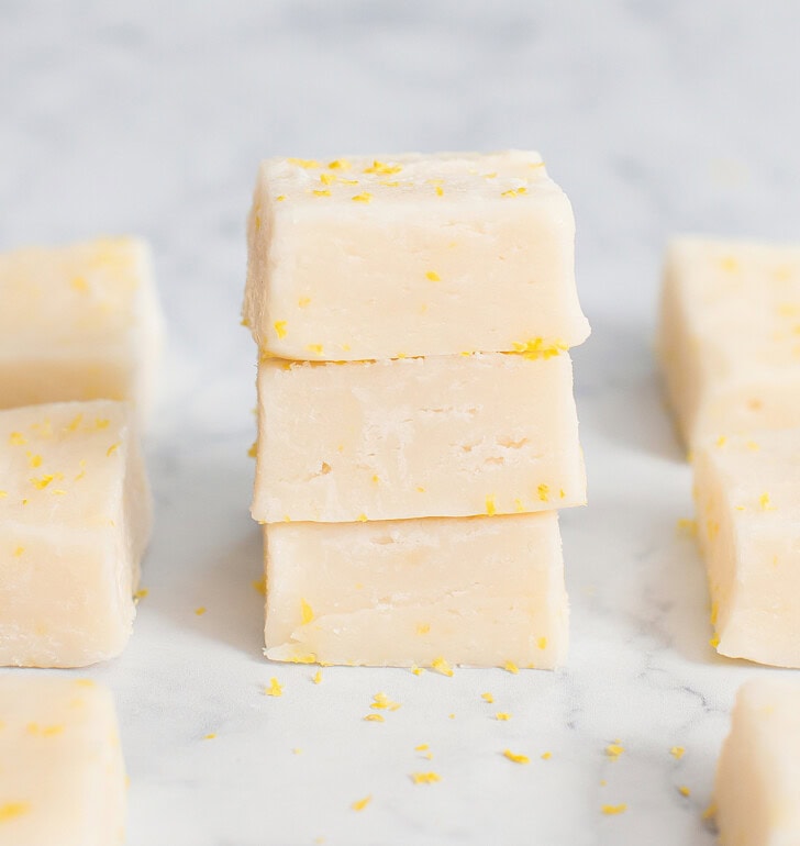 A stack of three lemon fudge pieces