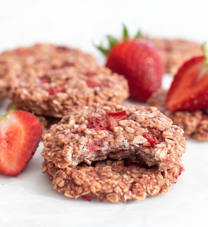 A bite taken from a Strawberry Oatmeal Cookie