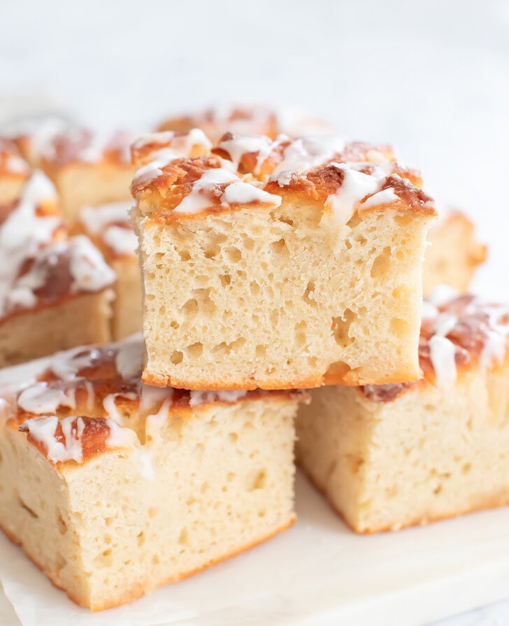 Donut Focaccia pieces with a glaze