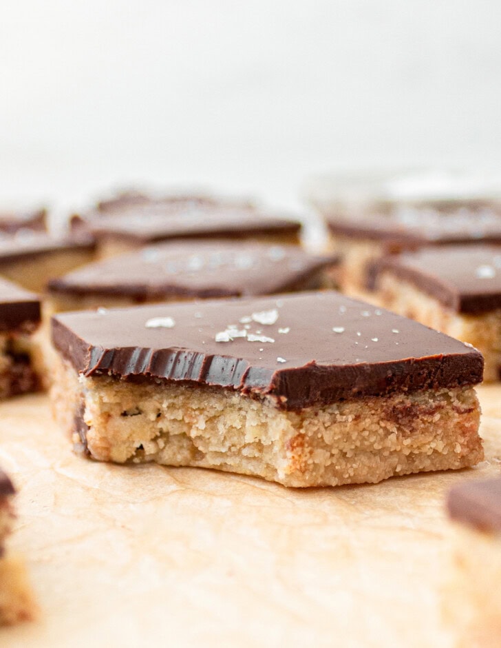 A Chocolate Chip Cookie Bar with a bite taken from it