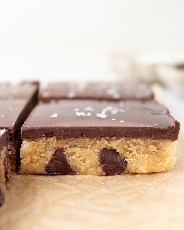 Chocolate Chip Cookie Bars with a chocolate layer on top