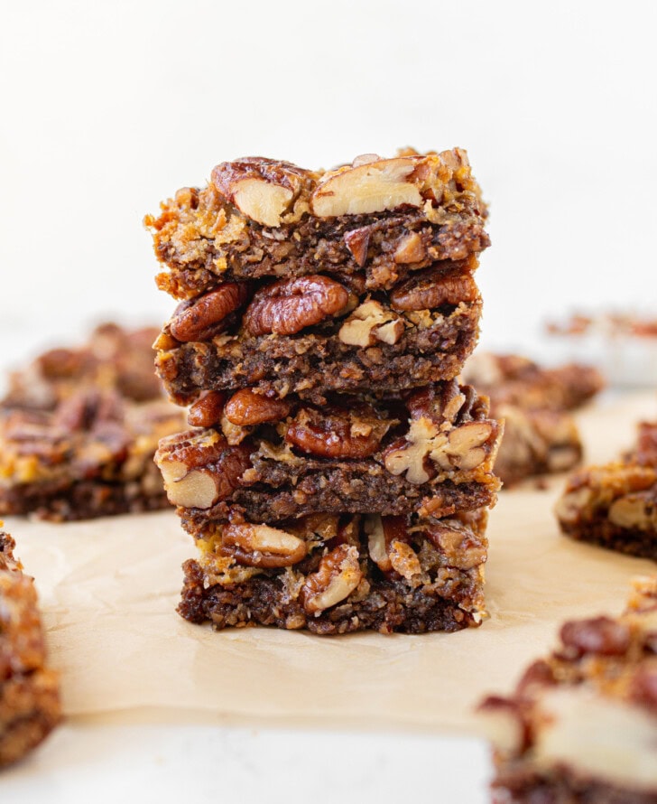A stack of pecan pie bars
