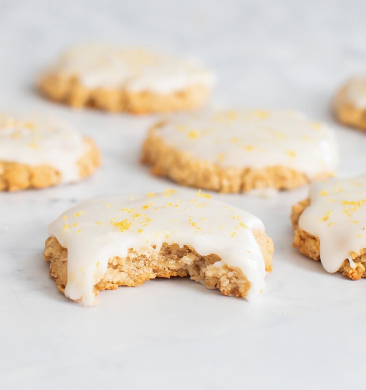 A bite taken from a Lemon Oatmeal Cookie