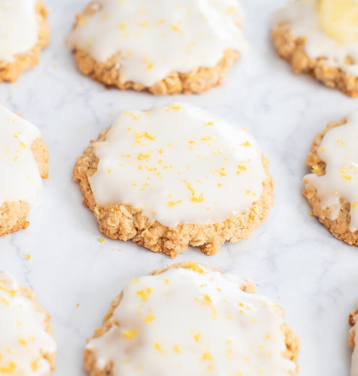 Lemon Oatmeal Cookies with a lemon icing on top