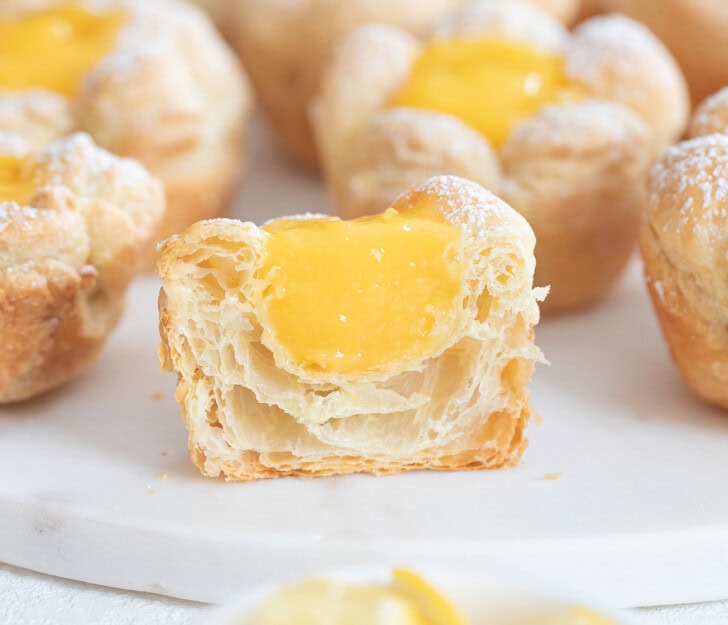 A lemon pastry cut in half