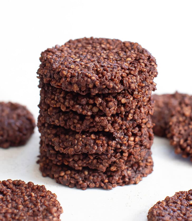 A stack of six chocolate cookies