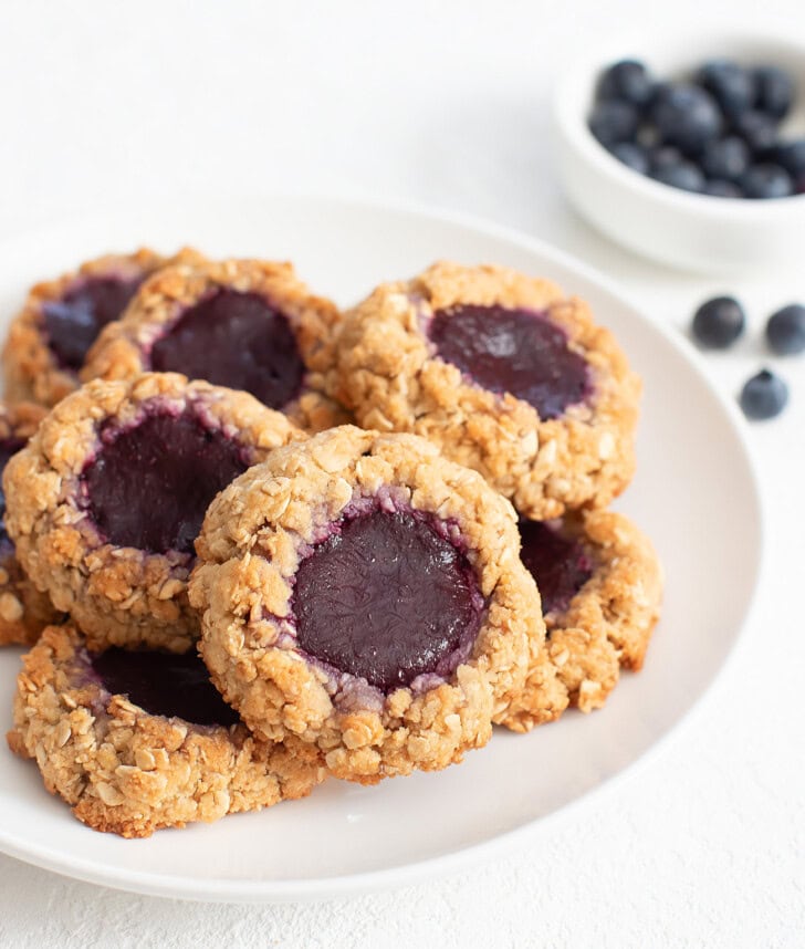 Blueberry Pie Oatmeal Cookies on a white plate
