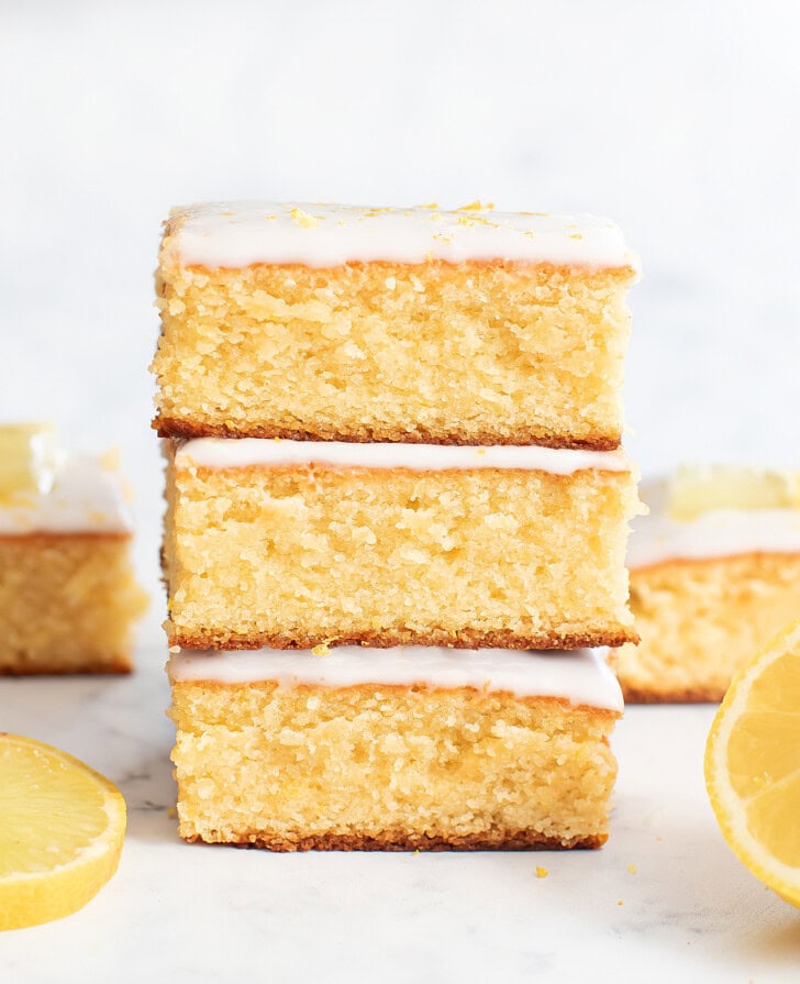 A stack of three lemon brownies