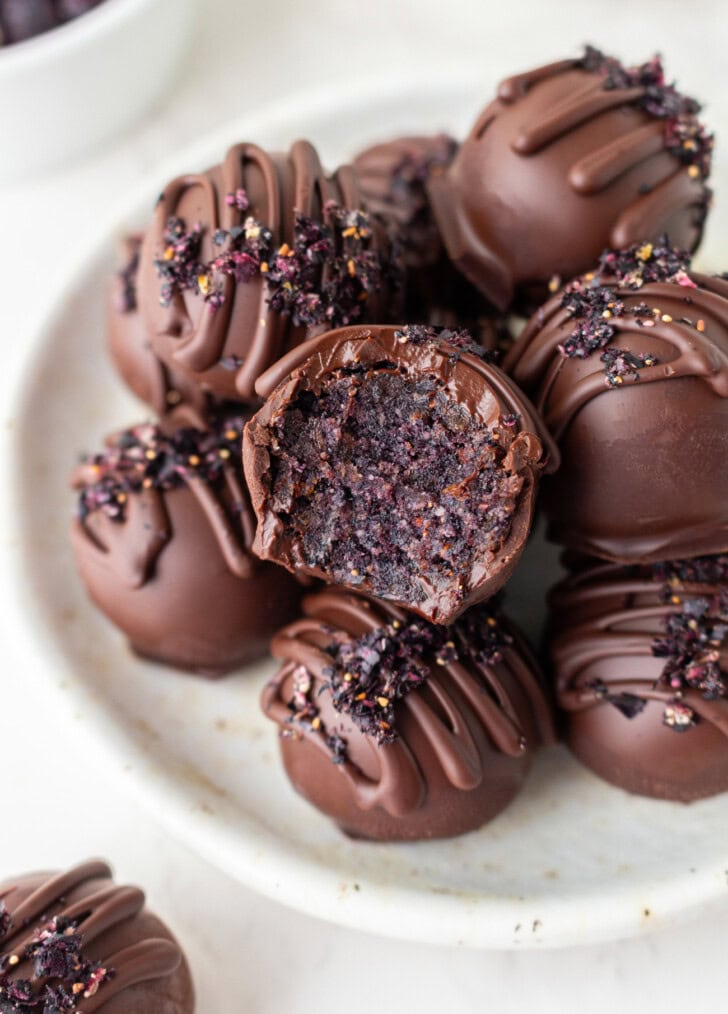 Blueberry balls coated in chocolate