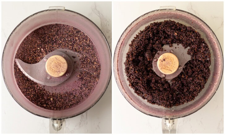 Freeze dried blueberries blended in a food processor and blended with other ingredients