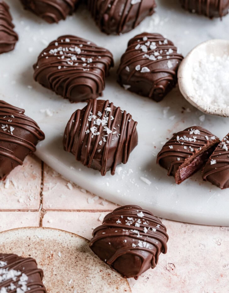 Strawberry Coconut squares coated in chocolate