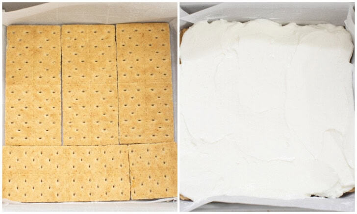 Steps to make the layers for a no bake cheesecake