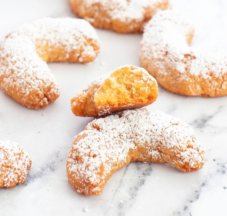 A crescent cookie cut in half