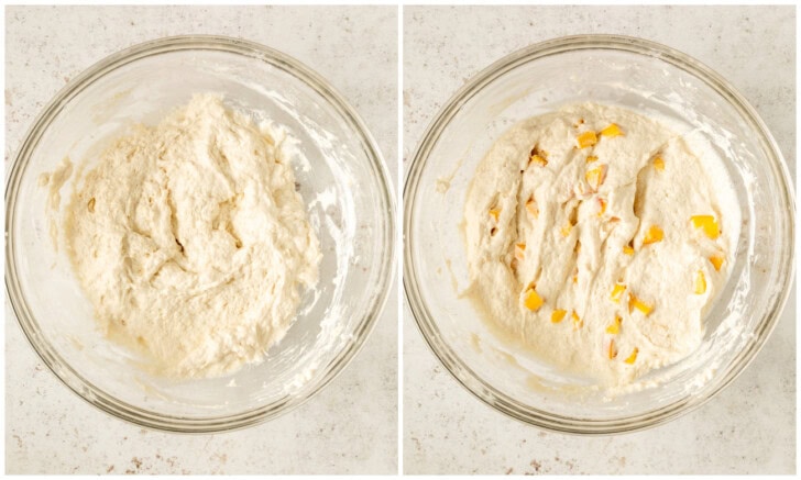 Steps to make a batter for peach fritters