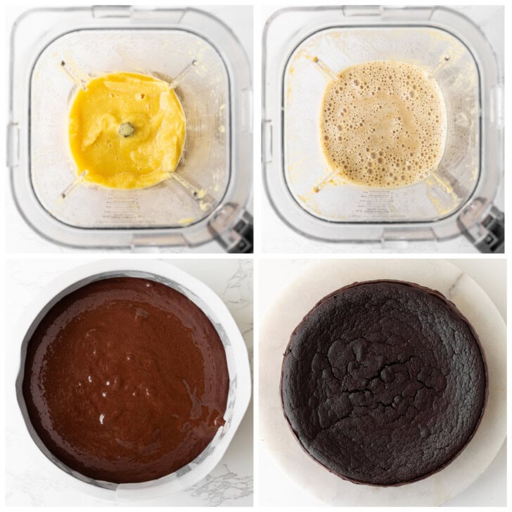 The steps to make chocolate cake in a blender