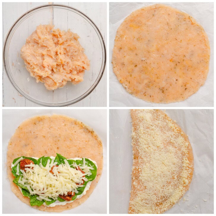 Steps to make ground chicken into a calzone