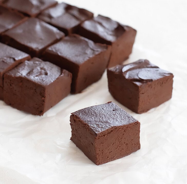 Square pieces of chocolate fudge
