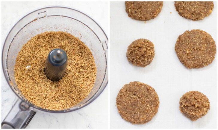 Pecan crumbs in a food processor and shaped into cookies