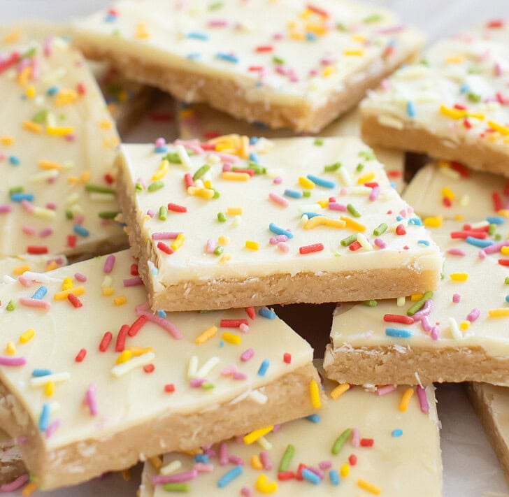 Sugar cookie bark with white chocolate and sprinkles