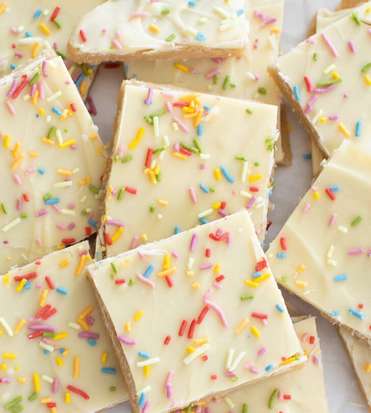 Sugar cookie bark with colored sprinkles on top