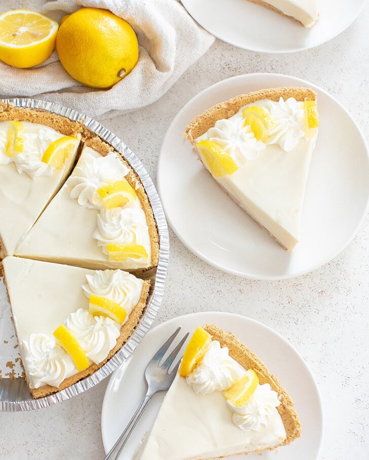 Slices of lemon pie on plates