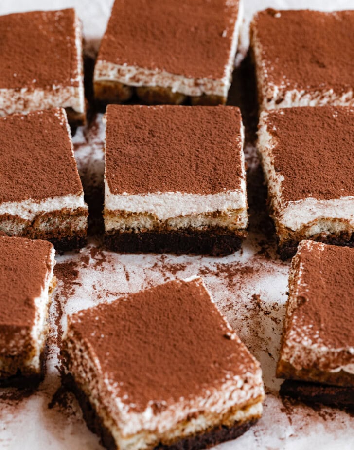 Tiramisu Brownies with cocoa powder on top