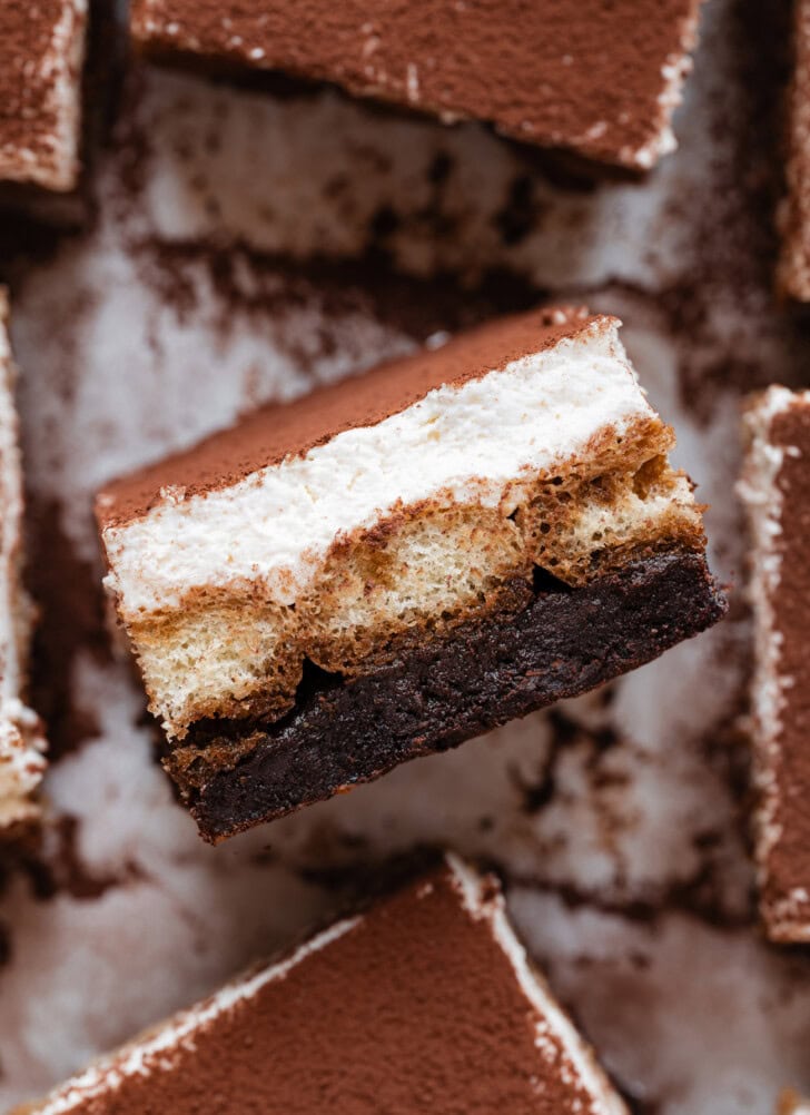 The layers of a tiramisu brownie