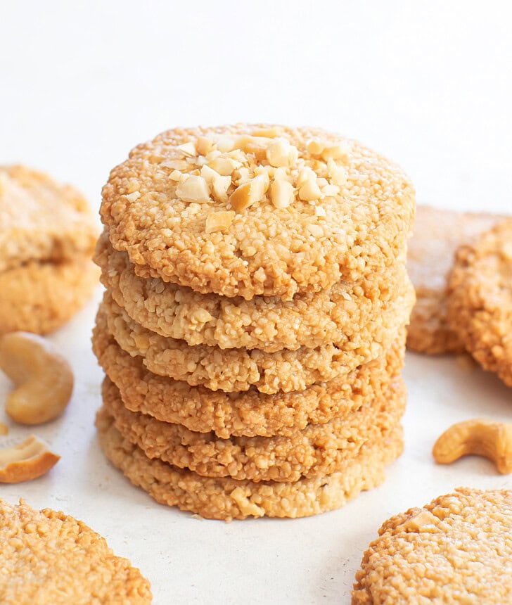 A stack of six cashew cookies