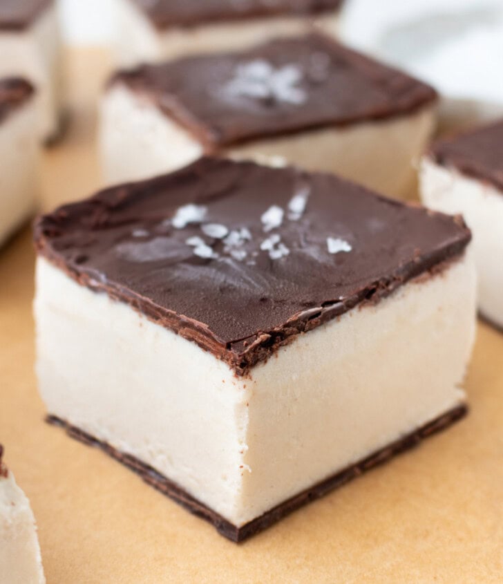 Ice cream bites with thin layers of chocolate