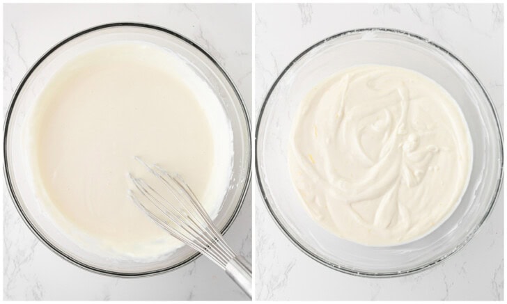 Batter in a glass bowl with a whisk