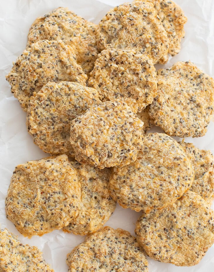 Golden brown seed crackers after baking